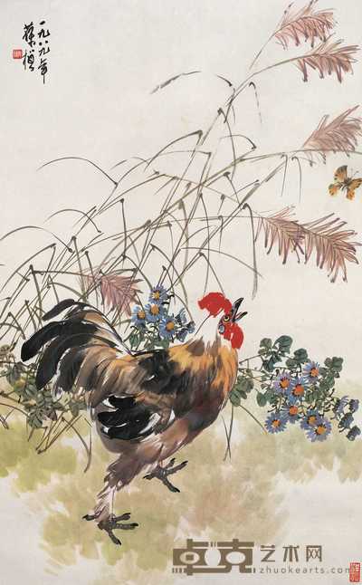 苏葆桢 1989年作 庐花鸡 立轴 94×58cm